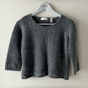 Amanda Smith Angora/Wool Charcoal Shrunken Style Sweater with Beaded Design XL